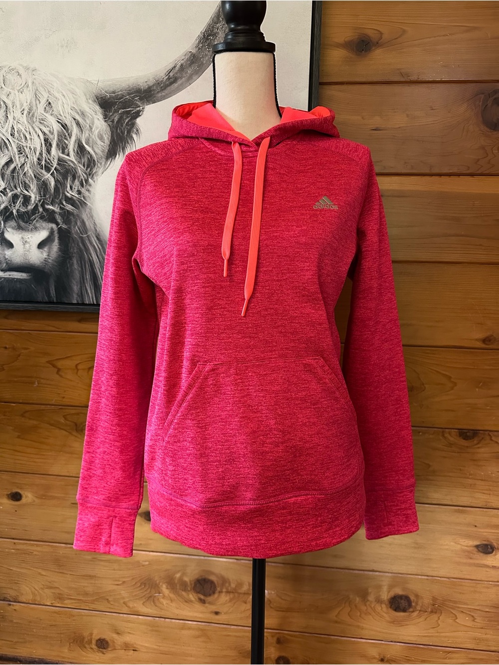 NWT Adidas Heathered Hot Pink Climawarm Hoodie with Contrast Drawstrings